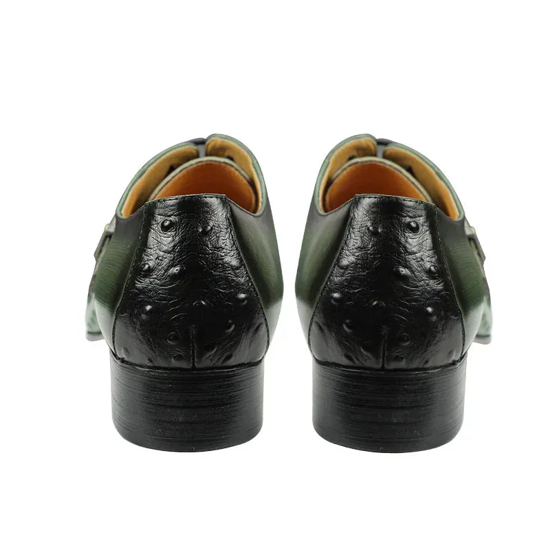 Hnzxzm Luxury Men Oxford Shoes British Carved Fashion Dress Leather Shoes  Pointed Shoes Trendy Lace-up Green Black Formal Shoes Men