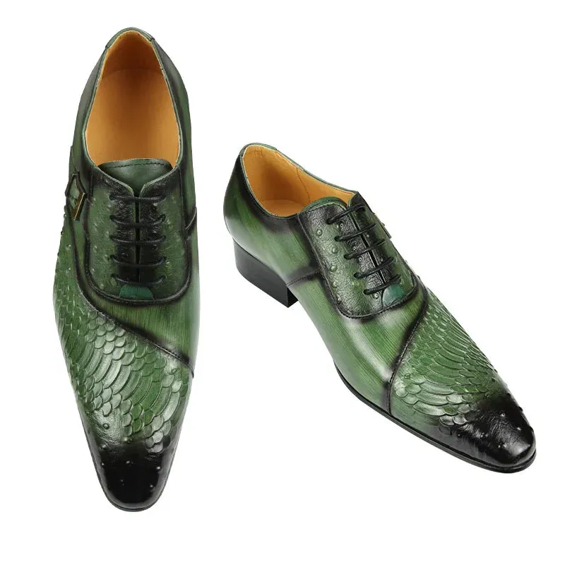 Hnzxzm Luxury Men Oxford Shoes British Carved Fashion Dress Leather Shoes  Pointed Shoes Trendy Lace-up Green Black Formal Shoes Men