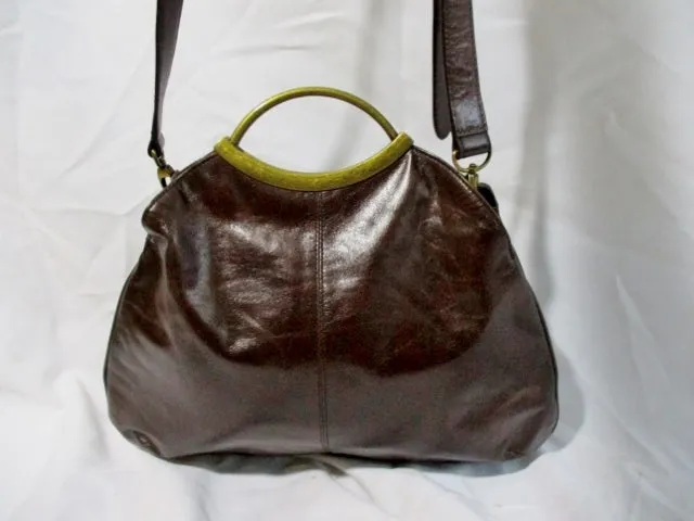 HOBO INTERNATIONAL Leather Satchel Purse Shoulder Bag BROWN Loop Hoop Clutch