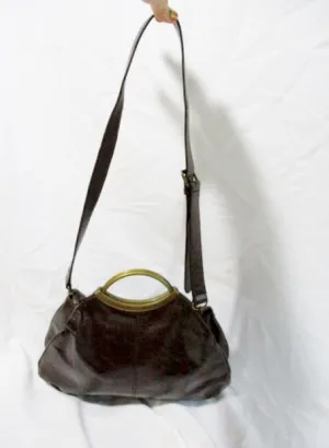 HOBO INTERNATIONAL Leather Satchel Purse Shoulder Bag BROWN Loop Hoop Clutch