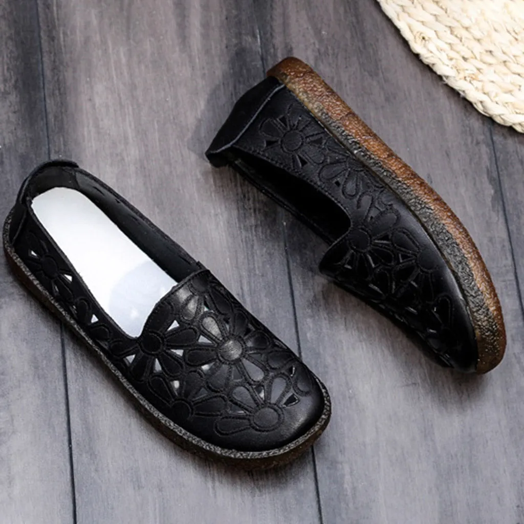 Hollow Leather Women Casual Flats 34-41 | Gift Shoes