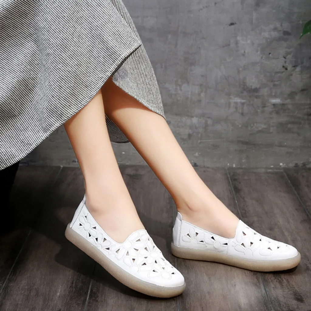 Hollow Leather Women Casual Flats 34-41 | Gift Shoes