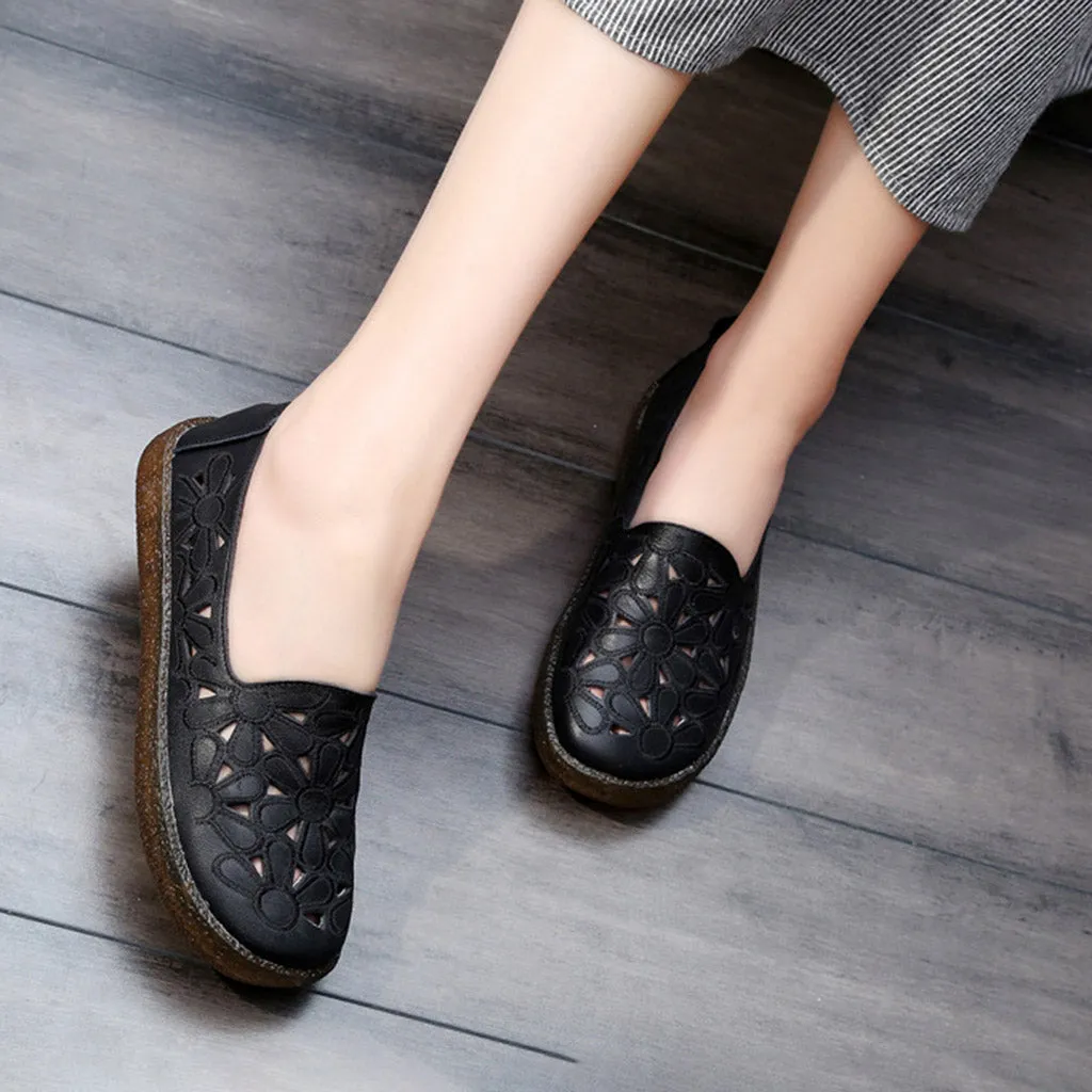 Hollow Leather Women Casual Flats 34-41 | Gift Shoes