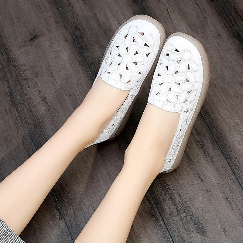 Hollow Leather Women Casual Flats 34-41 | Gift Shoes