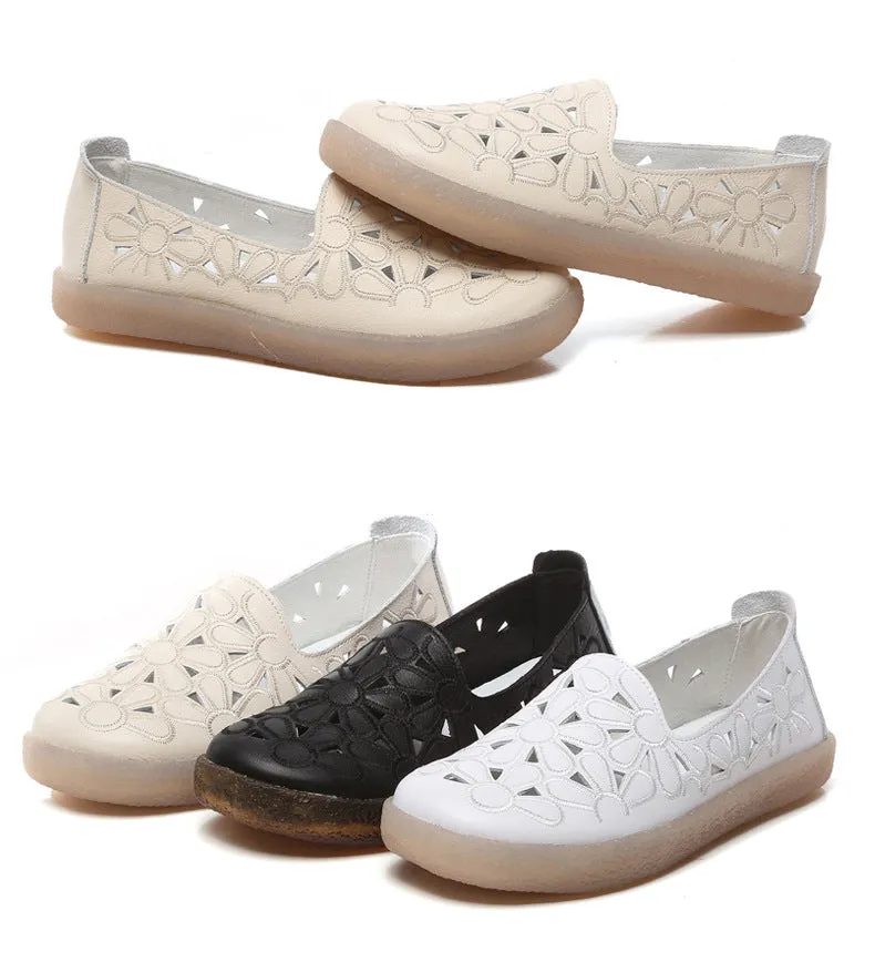 Hollow Leather Women Casual Flats 34-41 | Gift Shoes