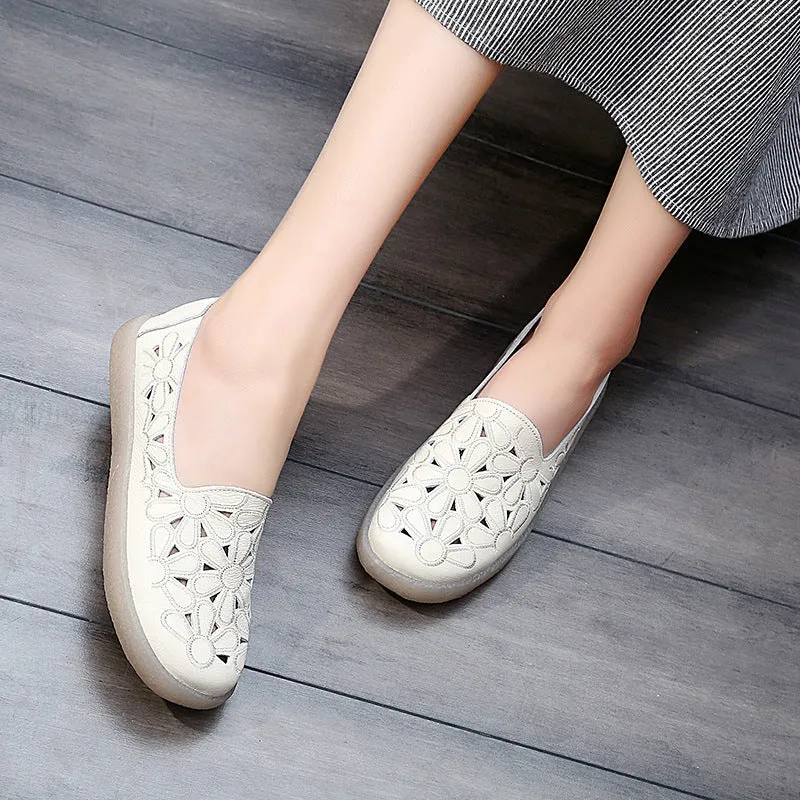 Hollow Leather Women Casual Flats 34-41 | Gift Shoes