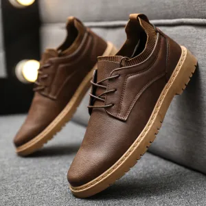 Ilooove New Leather Casual Shoes For Men Leather Loafers Shoes Comfortable Anti-Slip Outdoor Slip On Sneakers Fashion Retro Leisure