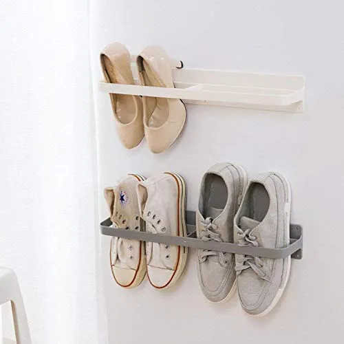 INDIAN DECOR. 2892 - Metal White Shoes Rack Organizer Mounted Wall Storage Shelf Shoe Holder Keeps Any Shoes Off The Floor (Simple-Set of 2)