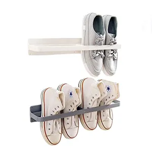 INDIAN DECOR. 2892 - Metal White Shoes Rack Organizer Mounted Wall Storage Shelf Shoe Holder Keeps Any Shoes Off The Floor (Simple-Set of 2)