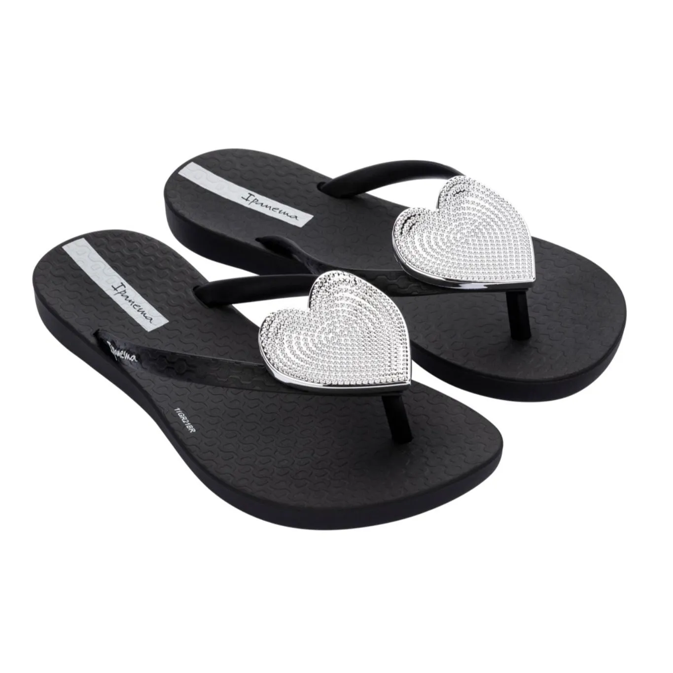 Ipanema Kid's Pebbled Wave Heart Flip Flop - Black