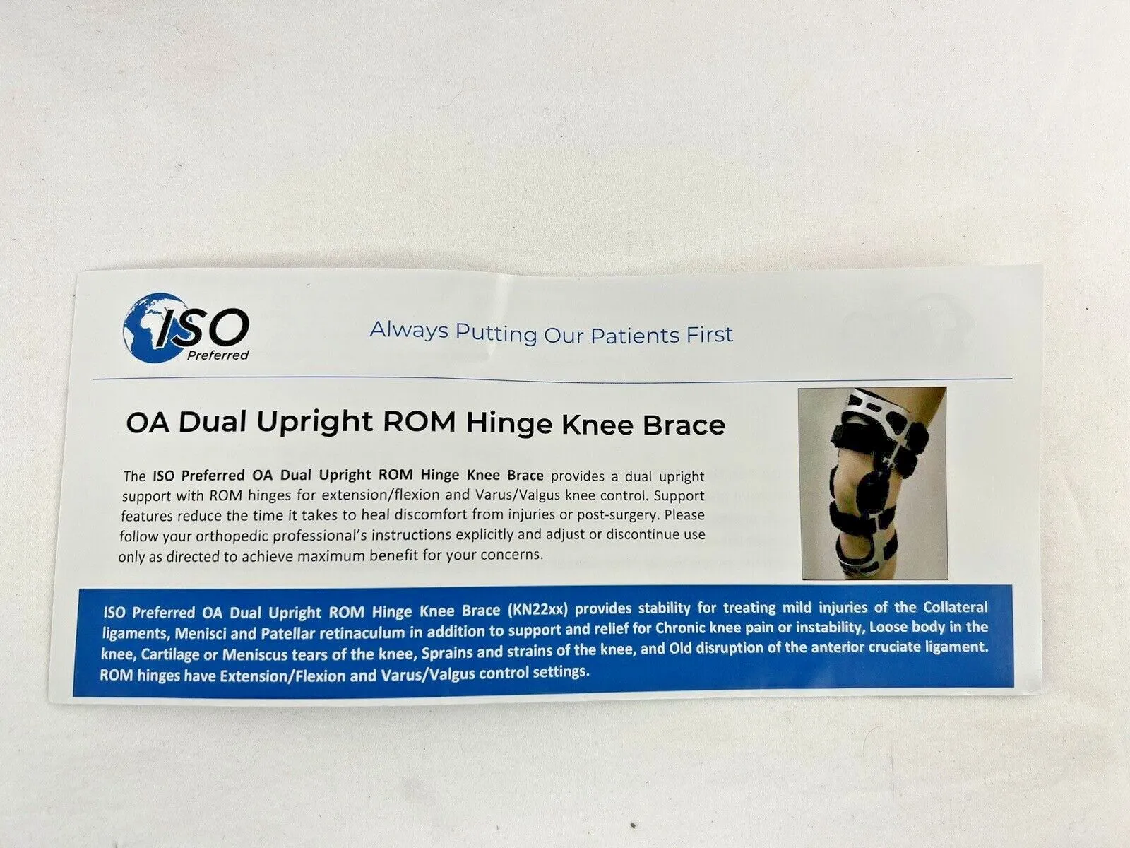 ISO Preferred Small Right OA Dual Upright ROM Hinge Knee Brace & Knee Sleeve