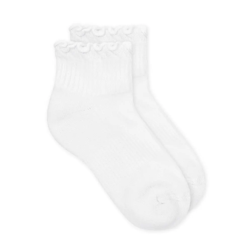 Jefferies Socks Smooth Toe Ruffle Ripple Edge Sport Quarter White Socks