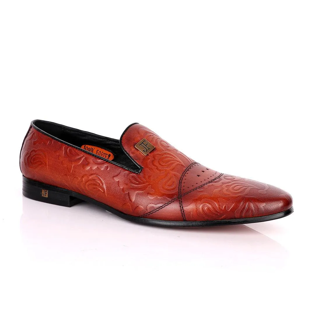 John Foster Flower Pattern Design Brown Leather Formal Shoe