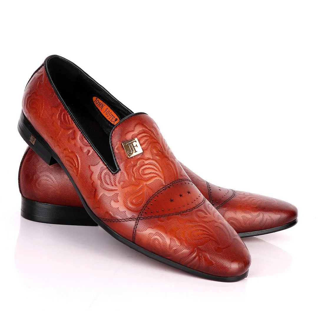 John Foster Flower Pattern Design Brown Leather Formal Shoe