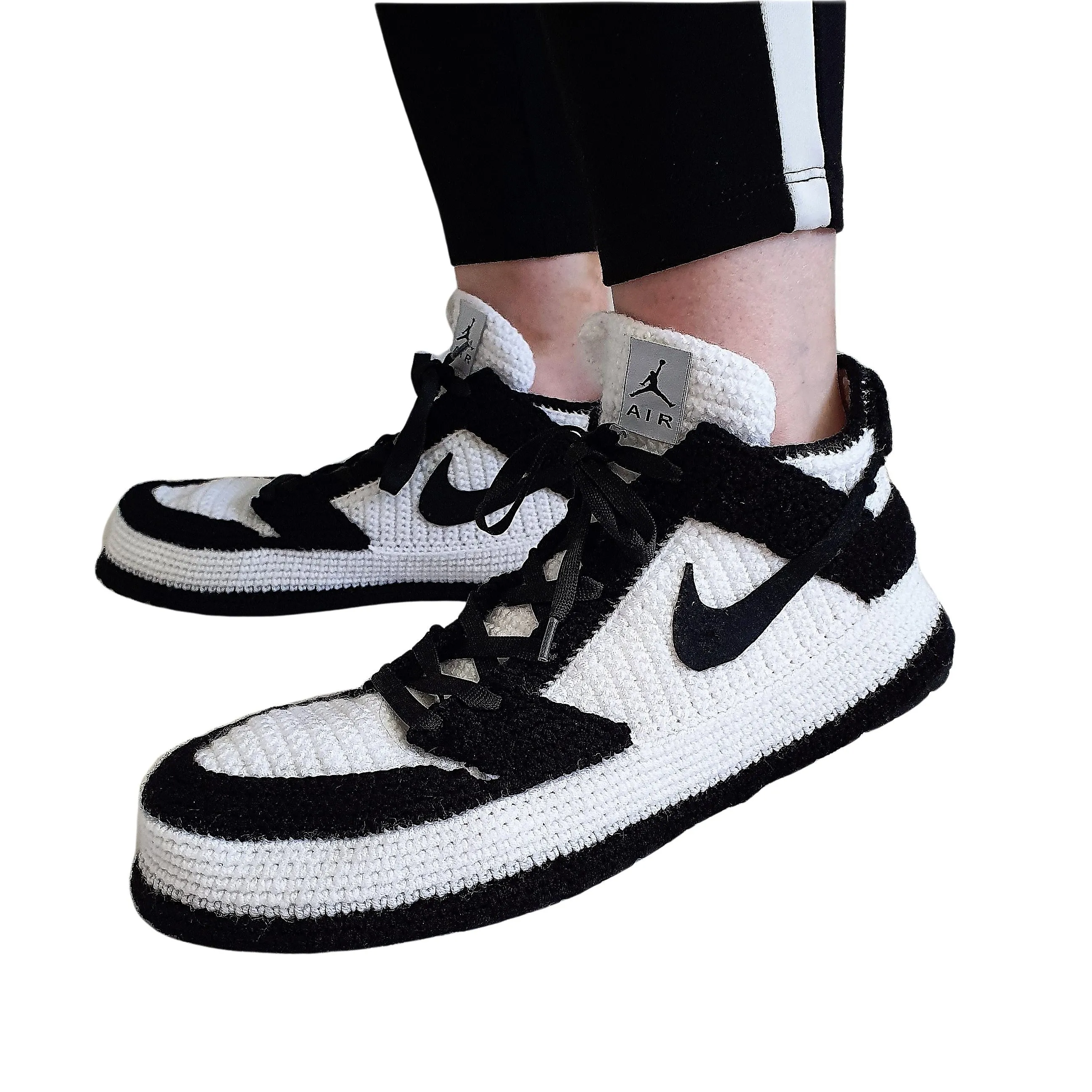 Jordan Dunk Low Disrupt Sneakers Black White Plush Slippers Indoor Shoes Booties Socks