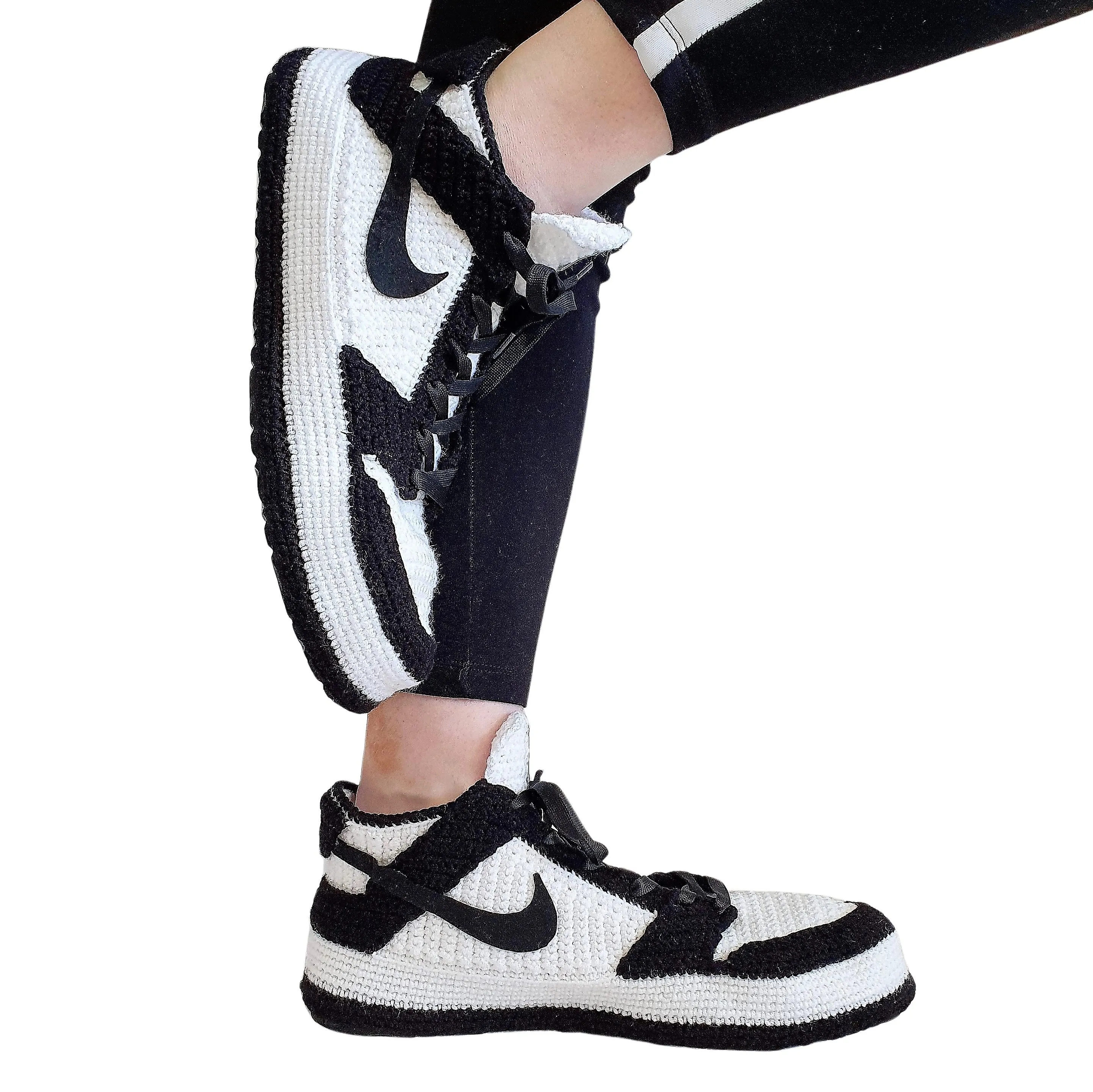 Jordan Dunk Low Disrupt Sneakers Black White Plush Slippers Indoor Shoes Booties Socks