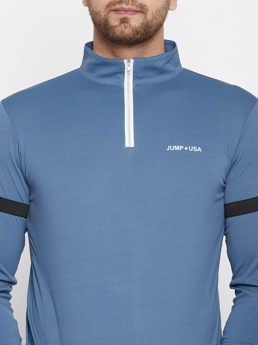 JUMP USA Men Blue Sports Turtle Neck T-shirt