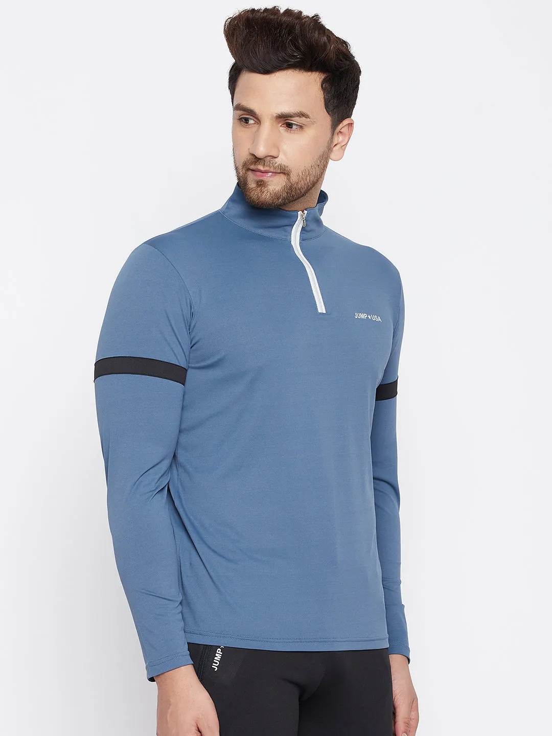 JUMP USA Men Blue Sports Turtle Neck T-shirt