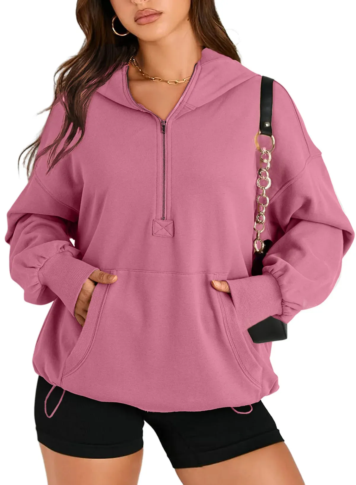 Kangaroo Pouch Half Zip up Women Hoodie