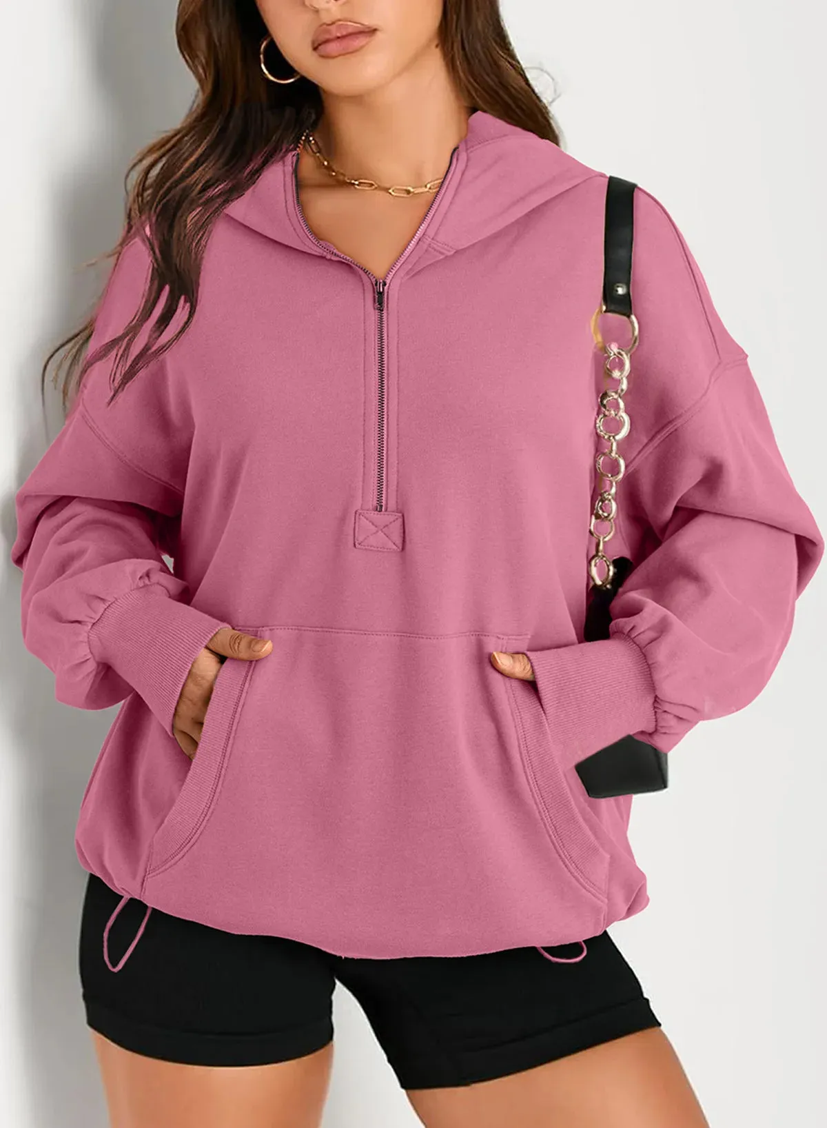 Kangaroo Pouch Half Zip up Women Hoodie