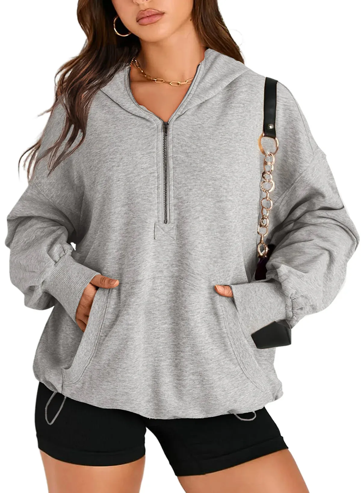 Kangaroo Pouch Half Zip up Women Hoodie