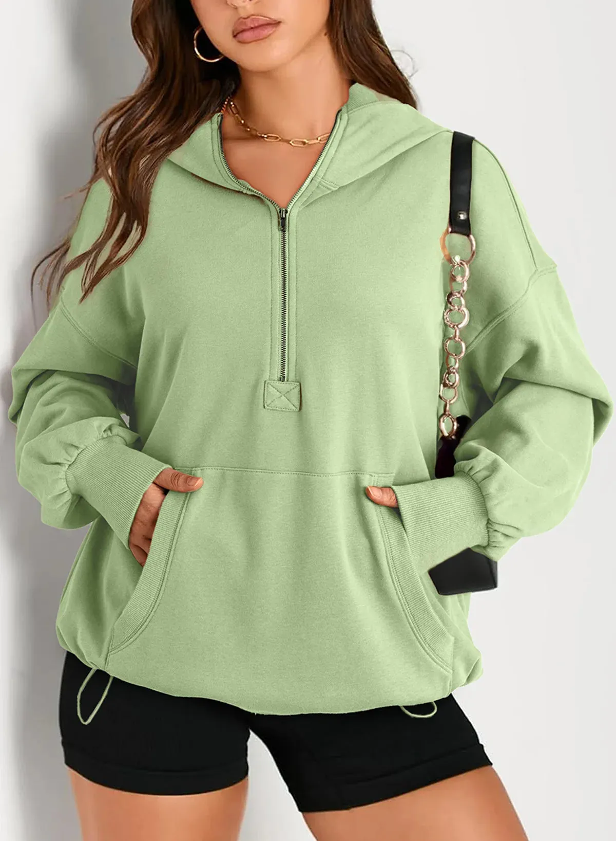 Kangaroo Pouch Half Zip up Women Hoodie