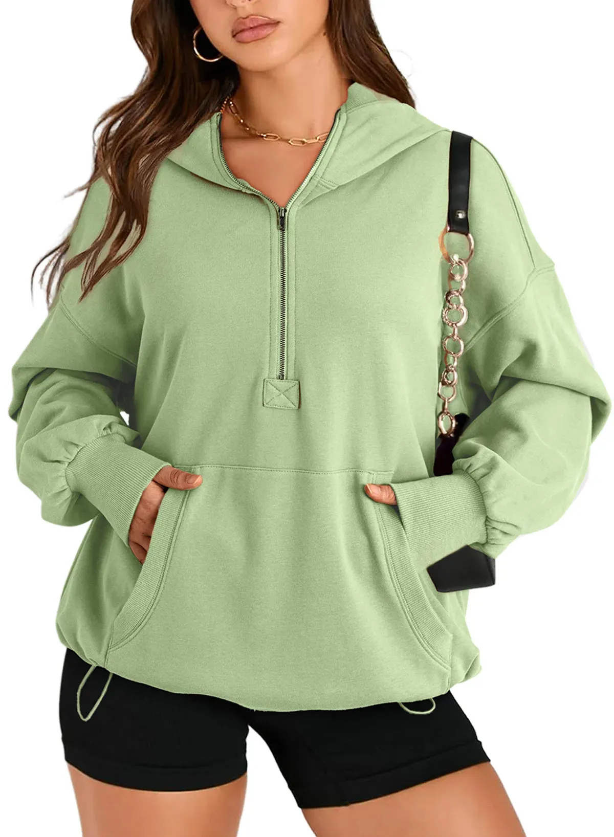 Kangaroo Pouch Half Zip up Women Hoodie