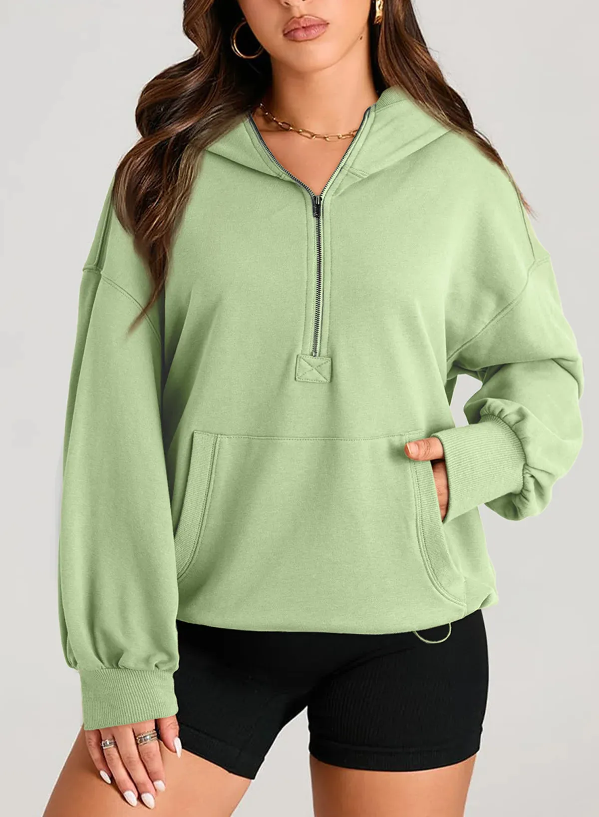 Kangaroo Pouch Half Zip up Women Hoodie