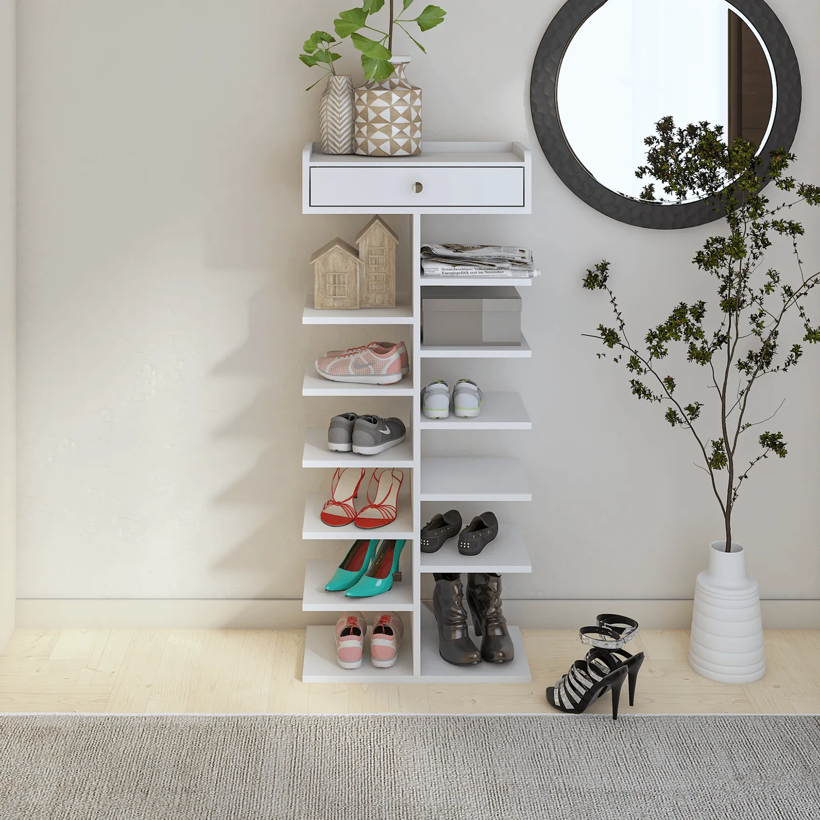 Ladria MDF Wood Shoe Rack In Warm White