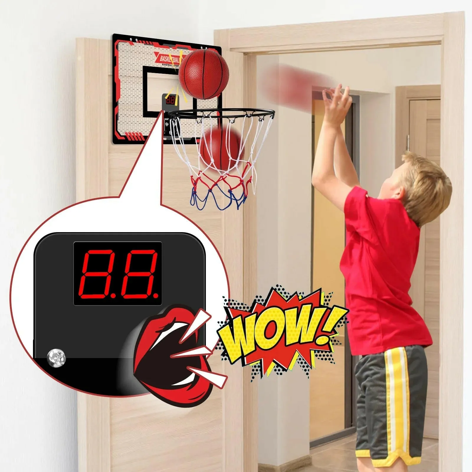 LED Light Mini Basketball Hoops with 2 Balls & Electronic Scoreboard