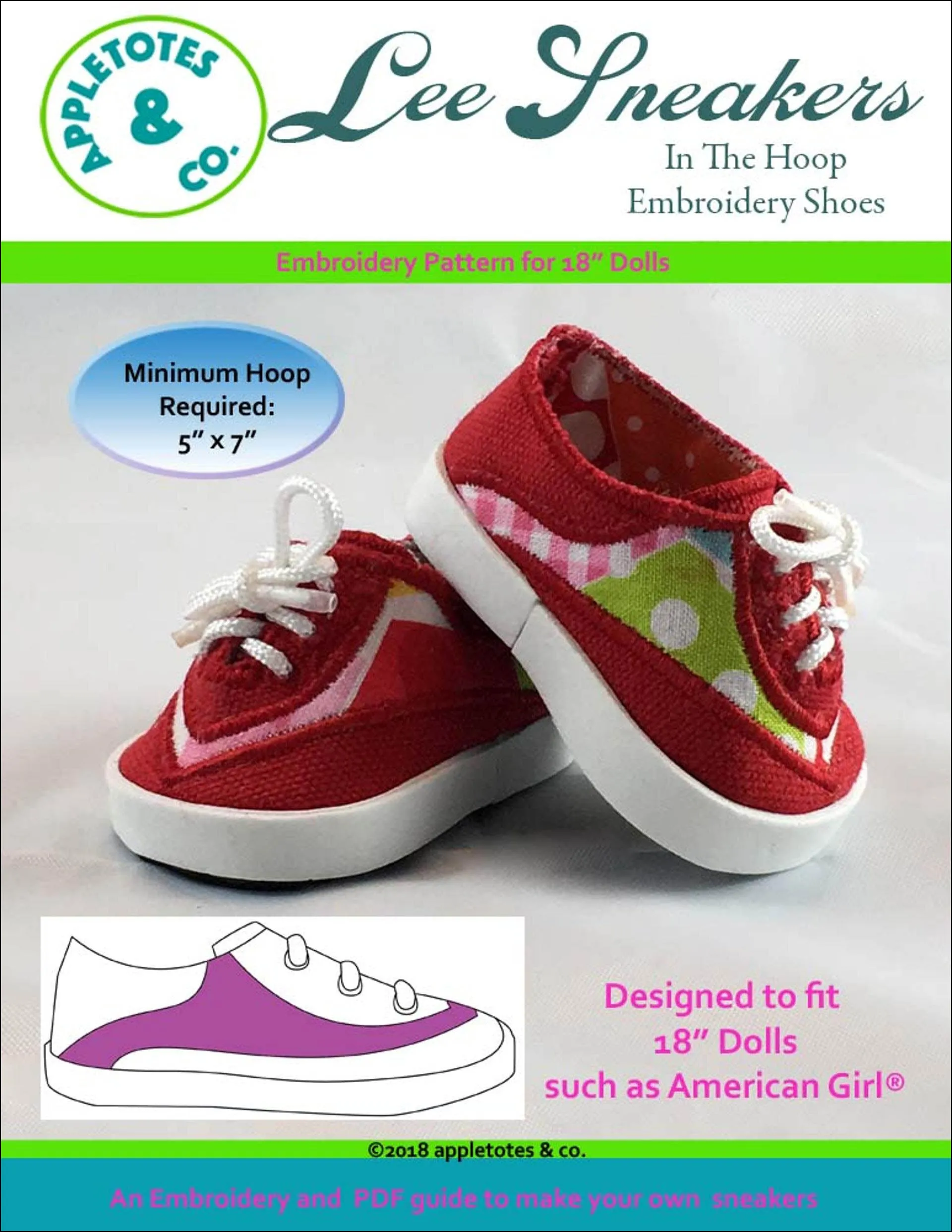 Lee Sneakers ITH Embroidery Patterns for 18 Inch Dolls