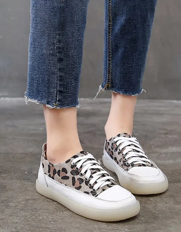 Leopard Print Canvas Flat Women's Casual Shoes