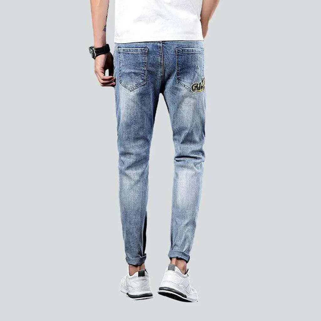 Light blue embroidery men's jeans