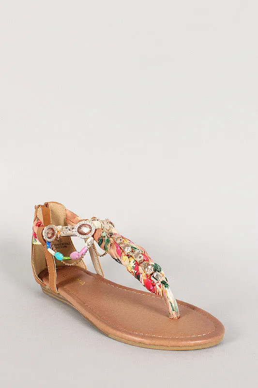 Liliana Gemstone Hardware Embellished T-Strap Flat Sandal