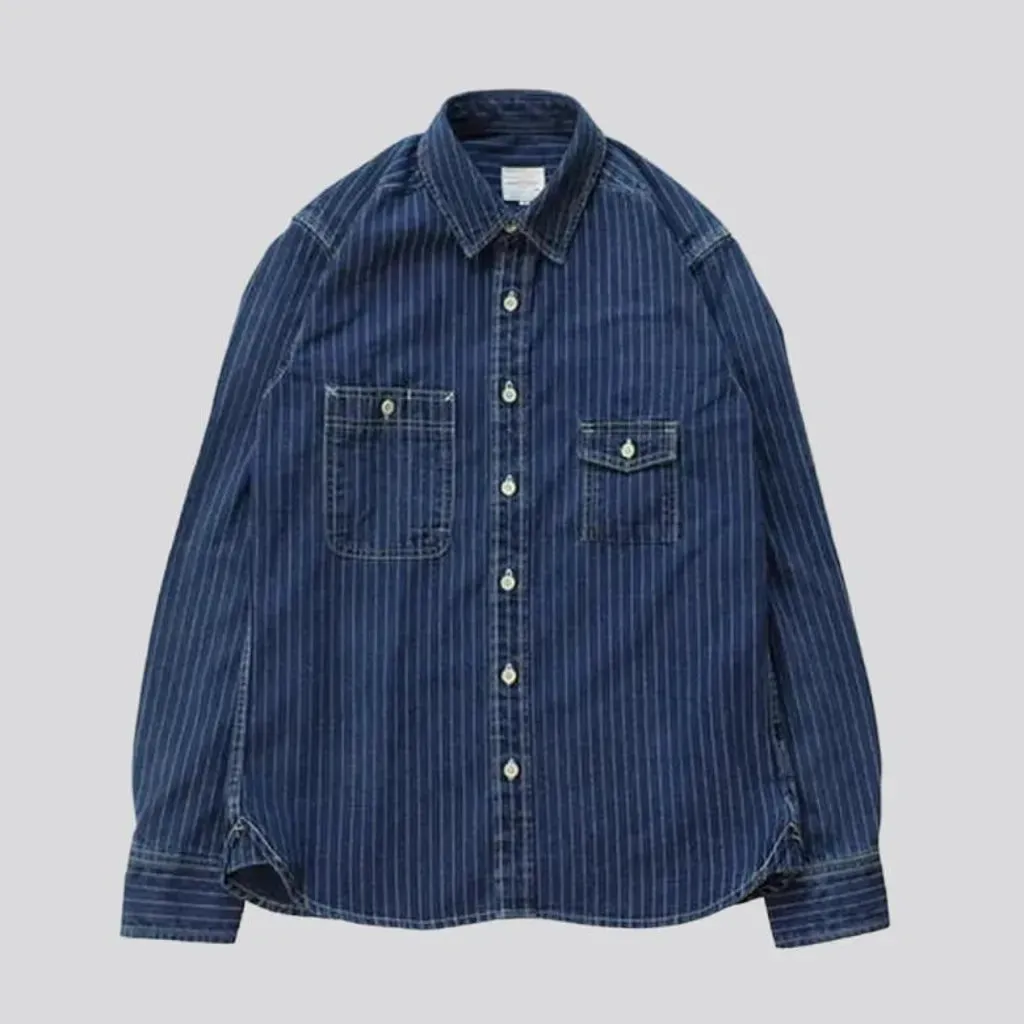 Medium-wash men's denim shirt