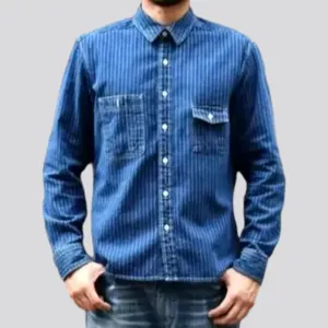 Medium-wash men's denim shirt