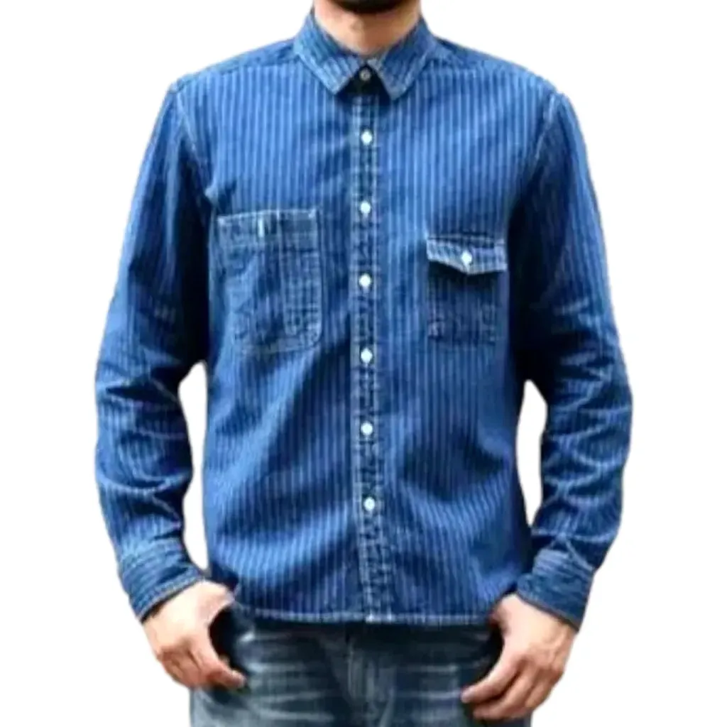 Medium-wash men's denim shirt