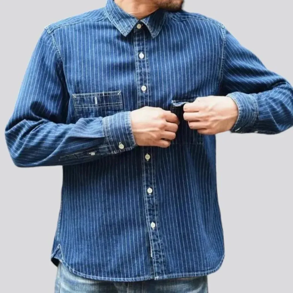 Medium-wash men's denim shirt