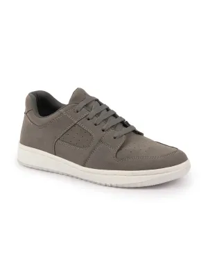 Men Grey Classic Lace Up Low Ankle Breathable Sneaker Shoe|Contrast With White Sole Casual Shoe Sneaker