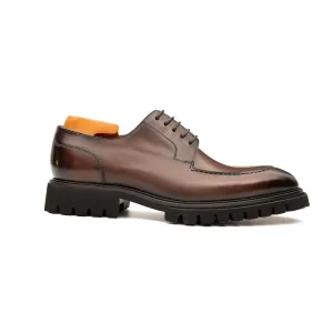 Men's Classic Brown Derby Leather Shoes with Lug Sole