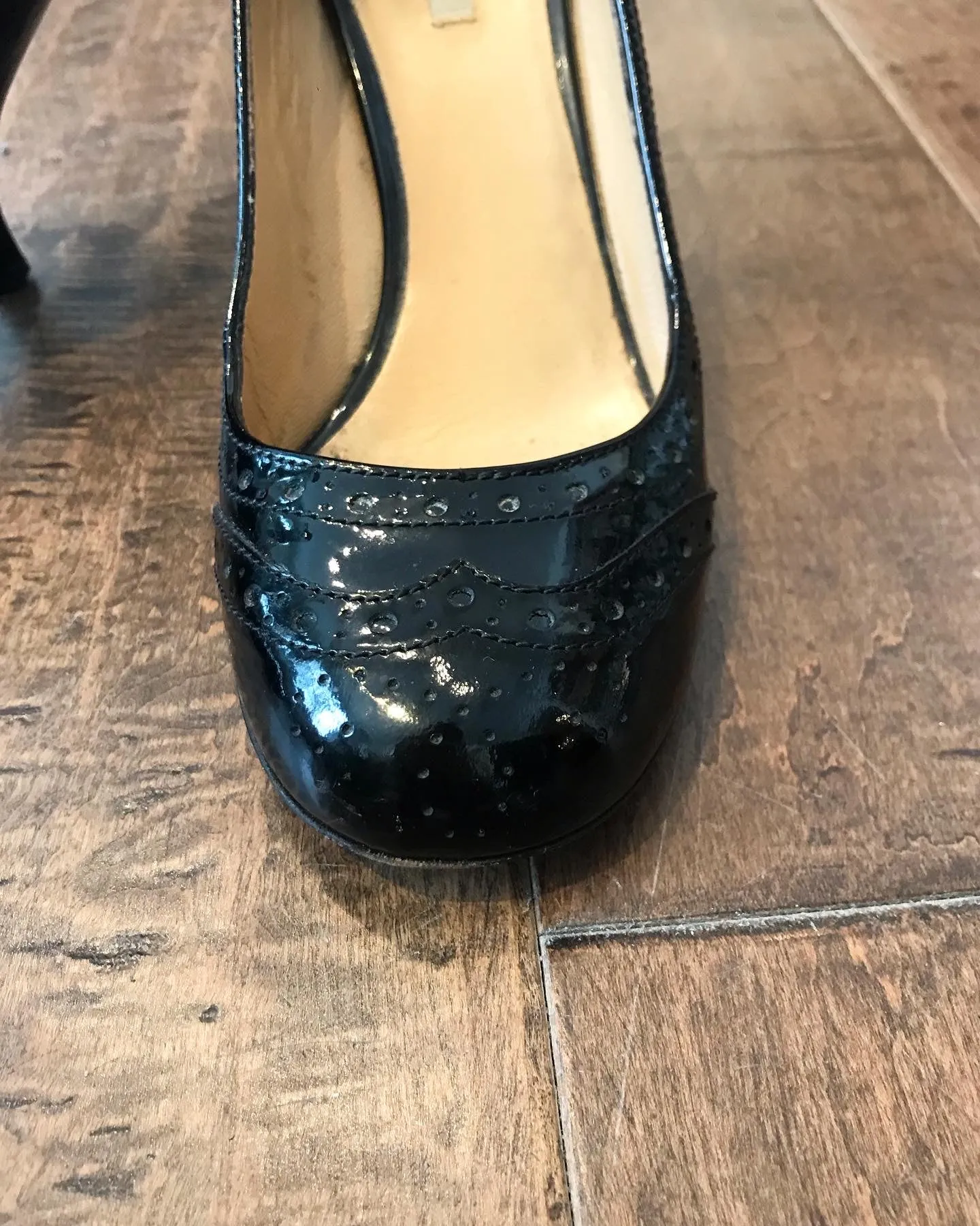 MIU MIU Patent Leather Round Toe Mid Heel Pumps