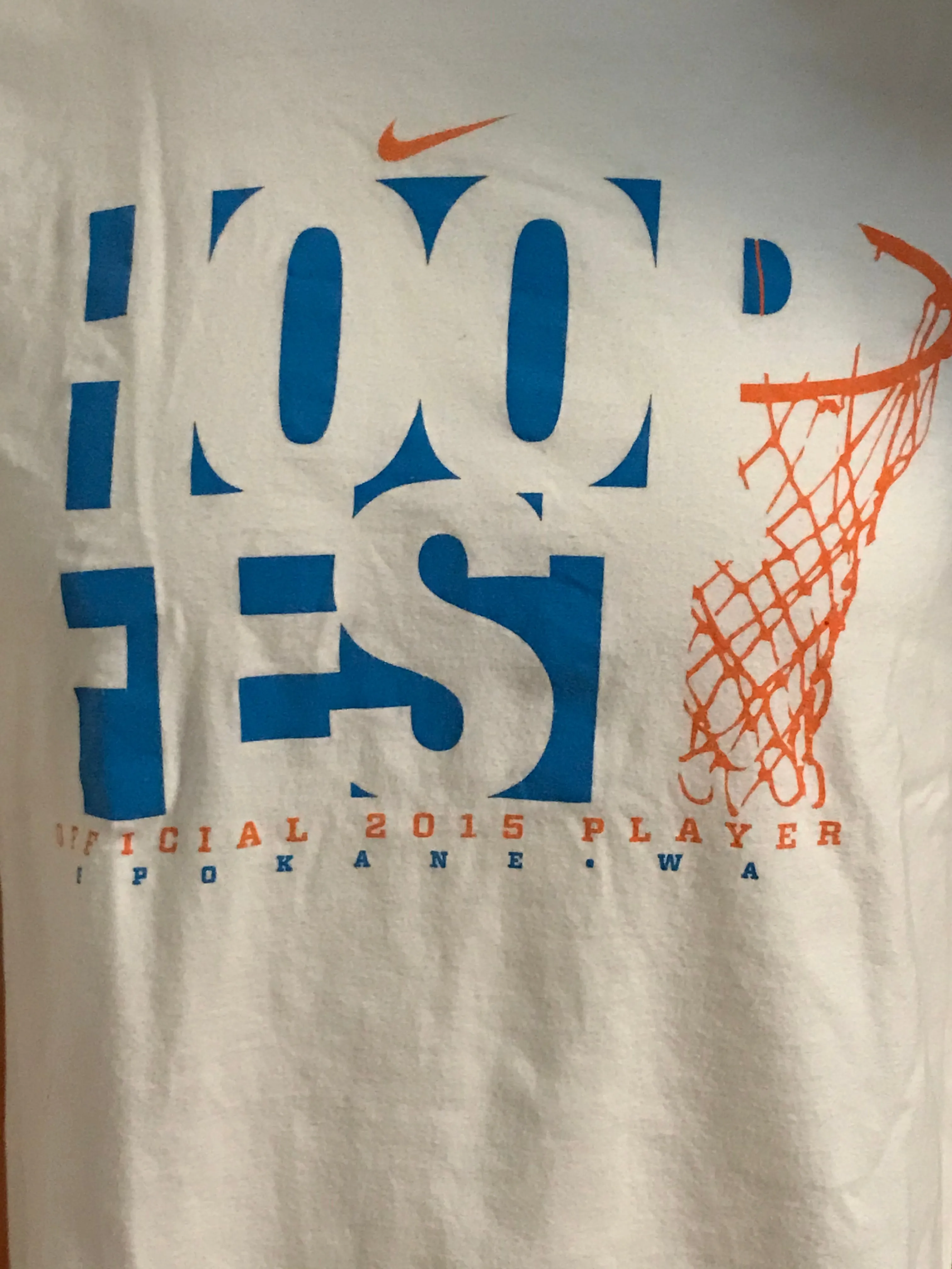 NIKE " HOOP FEST" STANDARD OFFICIAL 2015 PLAYER SPOKANE WA ATHLETIC CUT Graphic Adult L Lrg Large White T-Shirt Tee Shirt