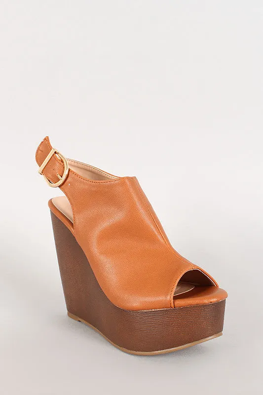 Peep Toe Faux Wood Sling Back Mule Wedge