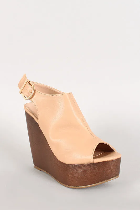 Peep Toe Faux Wood Sling Back Mule Wedge