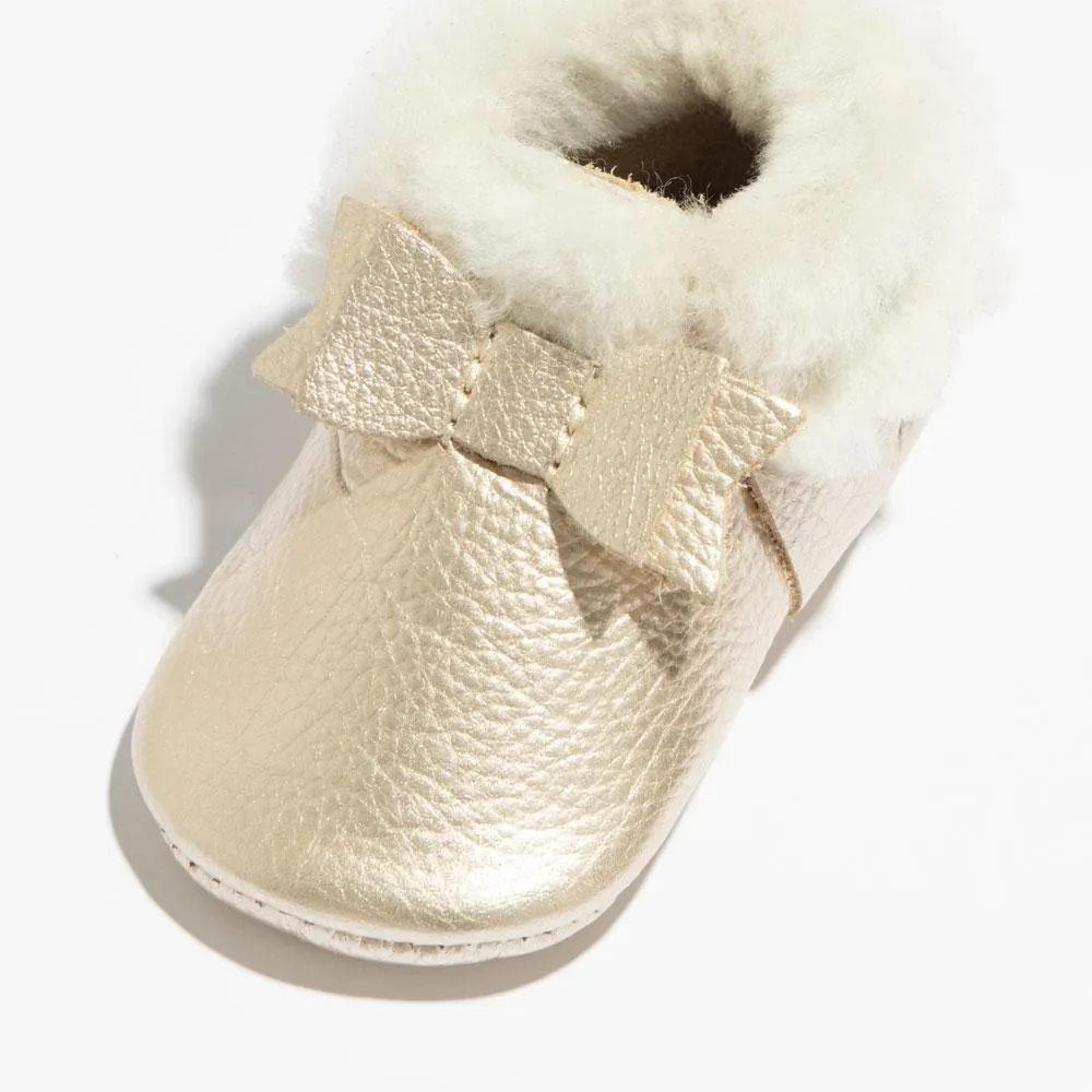 Platinum Shearling Bow Baby Shoe