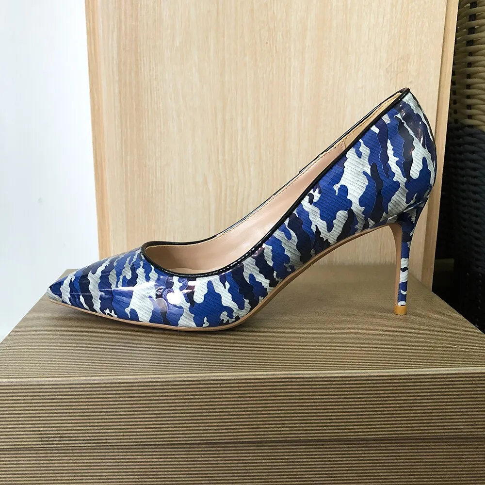 Pre Order:  Blue Graffiti Pattern Pointed-Toe Shoes