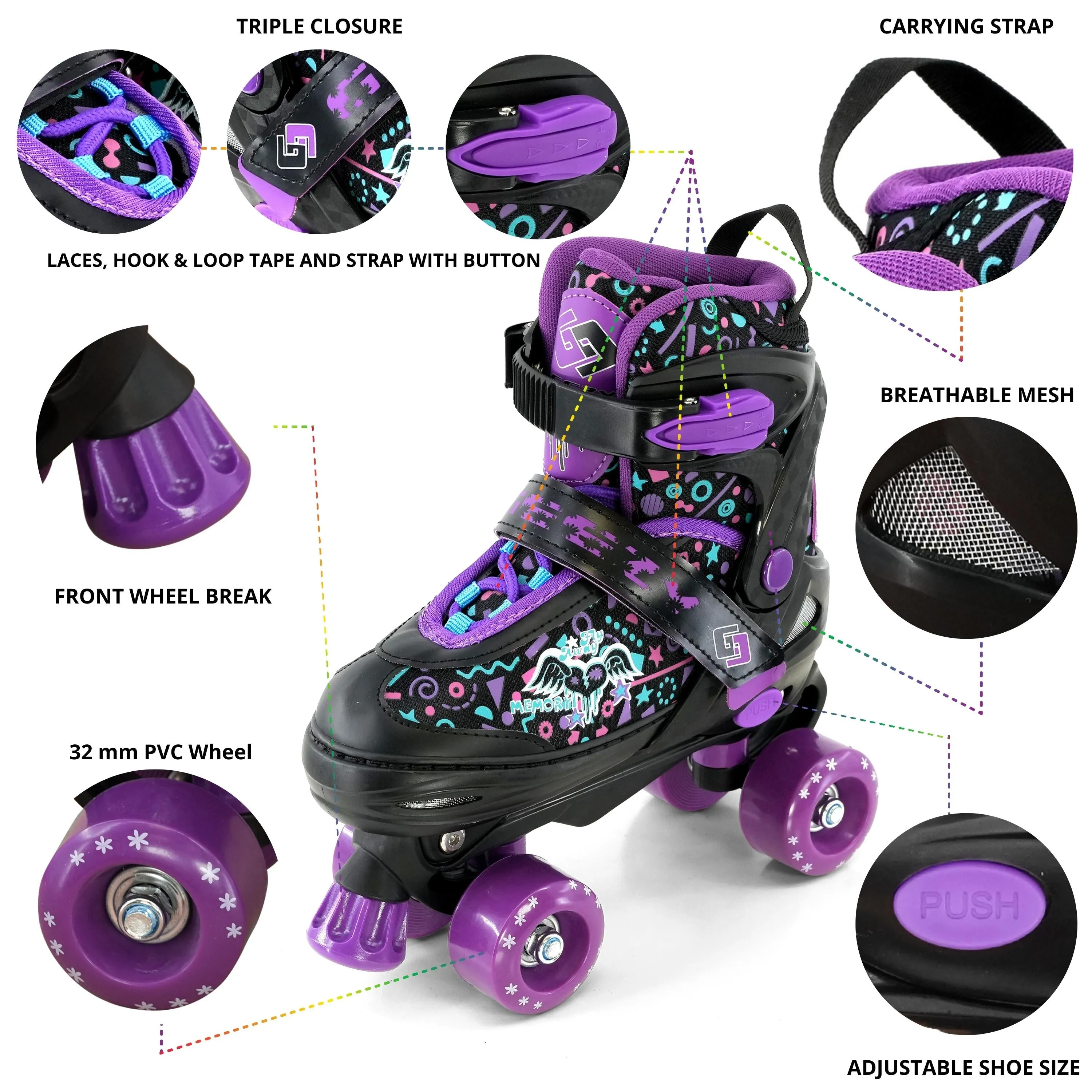 Purple Roller Skates for Kids with 4 Wheel