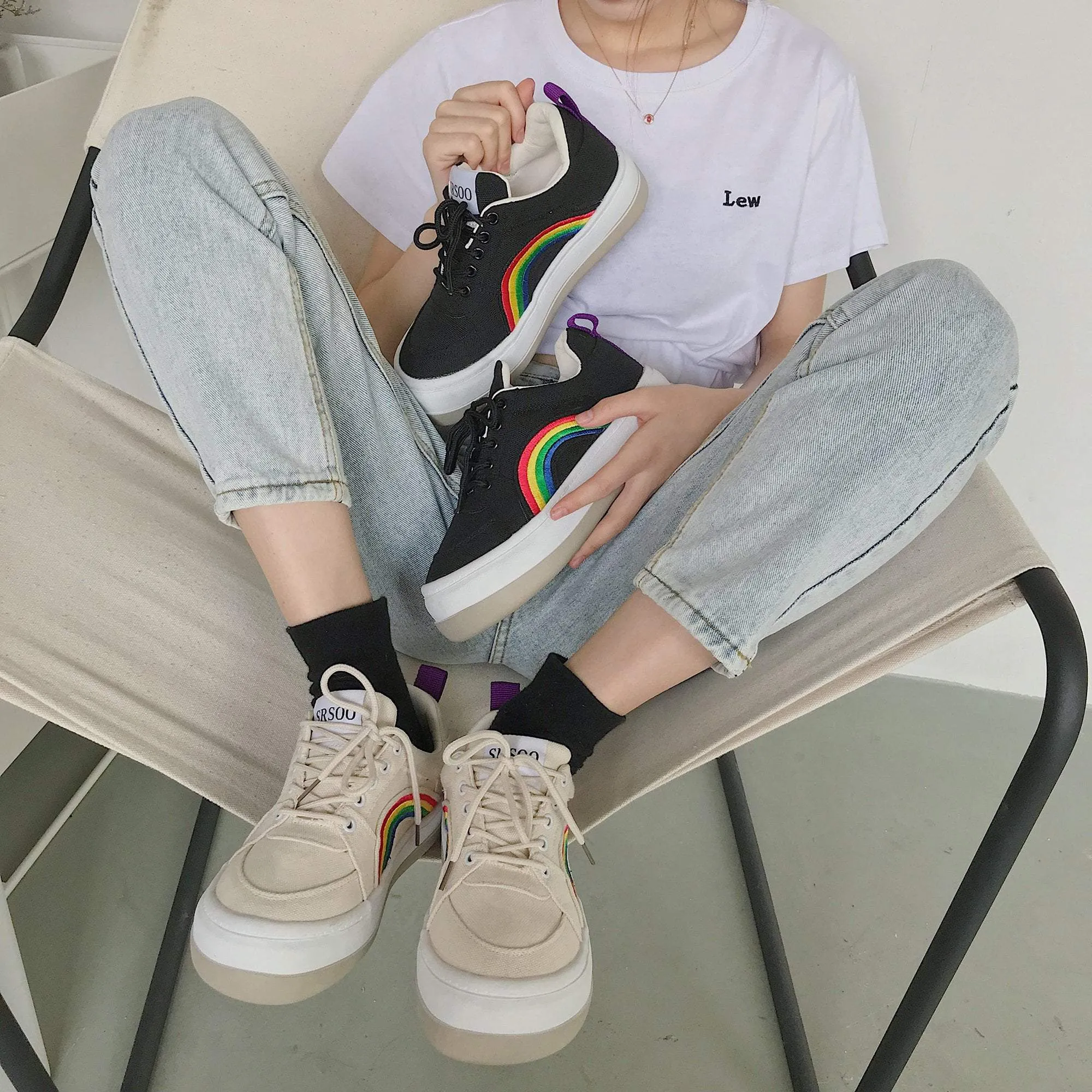 Rainbow Tumblr Aesthetic Flat Platform Sneakers