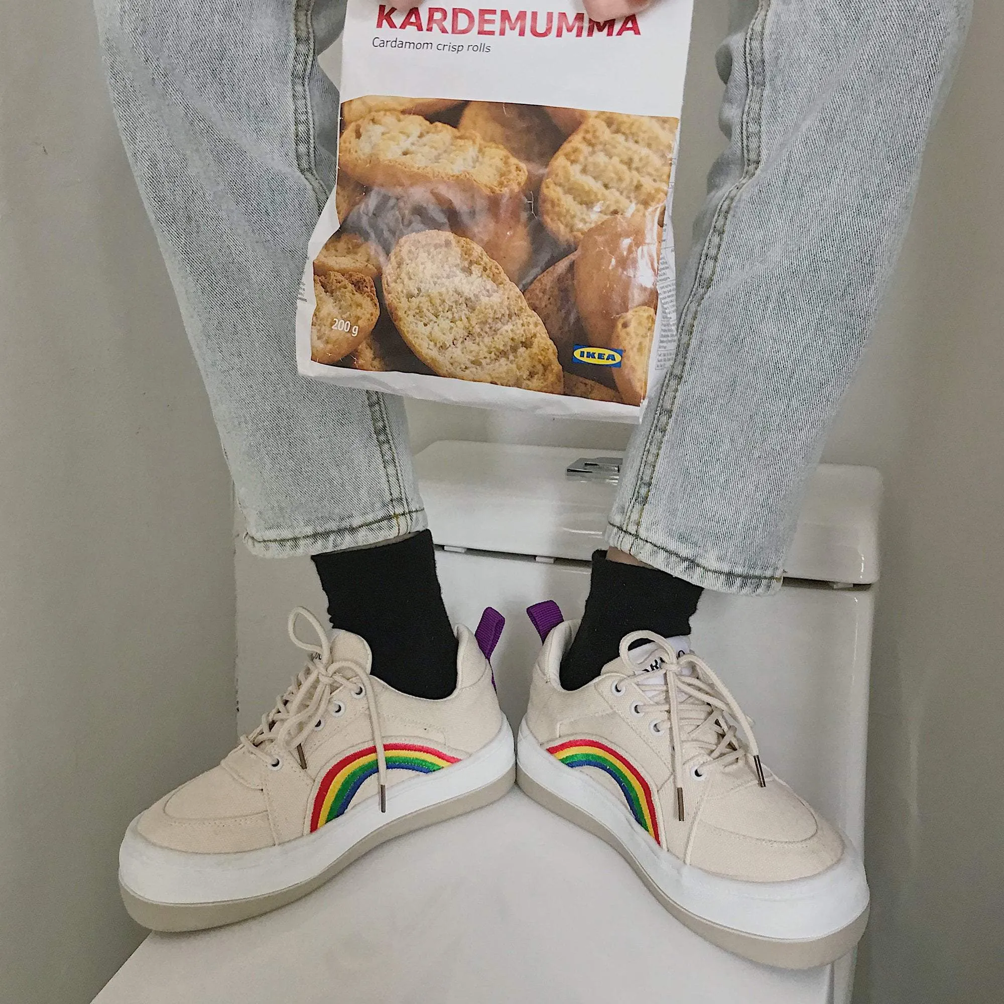 Rainbow Tumblr Aesthetic Flat Platform Sneakers