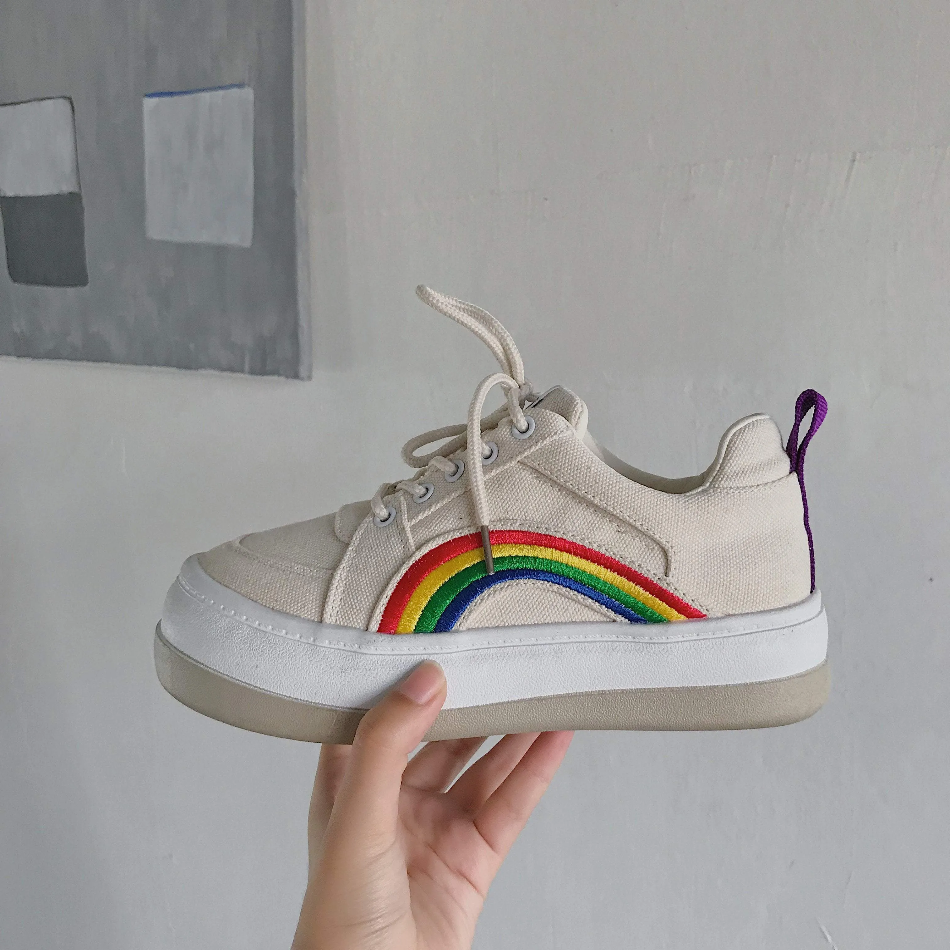 Rainbow Tumblr Aesthetic Flat Platform Sneakers